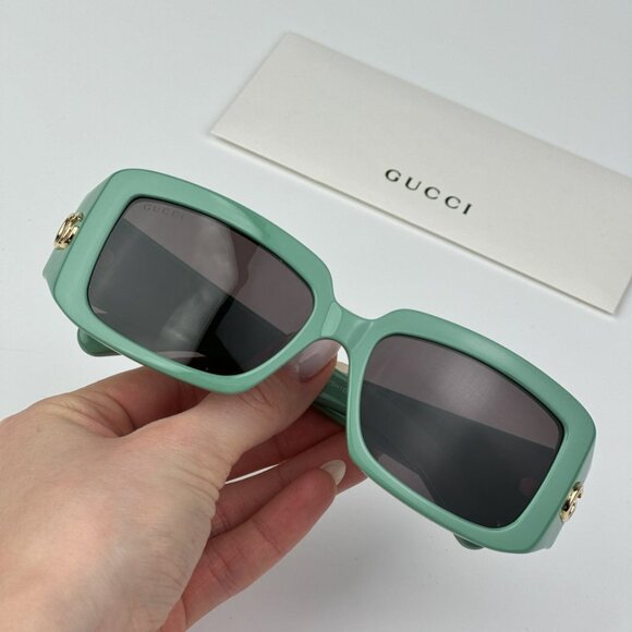 Gucci GG1403S 004 BRAND NEW Sunglasses Sage Green Gray Unisex Rectangle main image 12